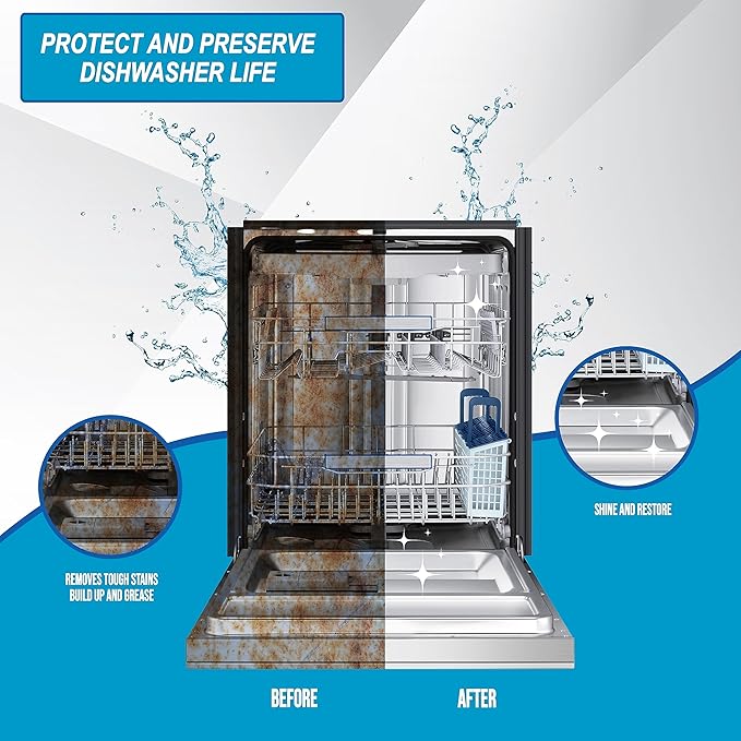 Air Jungles Dishwasher Cleaner Tablets 24 Count, Lemon Scent, Deep Cleaning Descaler, Formulated To Clean Dishwasher Machine, Remove Odor, Hard Water, Calcium, Bad Smell, 12 Month Supply