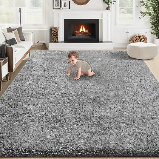 8x10 Area Rug for Living Room: Fluffy Shag Soft Washable Rugs Large Fuzzy Plush Indoor Carpet for Bedroom Nursery Playroom Kids Girls Boys Room (Grey, 8'x10')