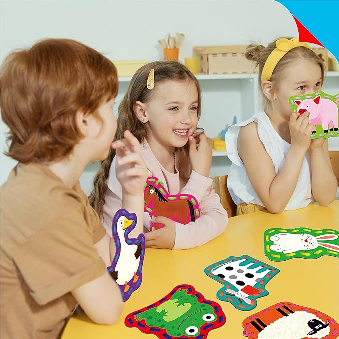 9 Pieces Kids Lacing Cards, Double Sided Sewing Cards in 9 Farm Themed Cards with 9 Colorful Laces, Imagination Development Lacing Toys Games for Children Educational and Learning Activity