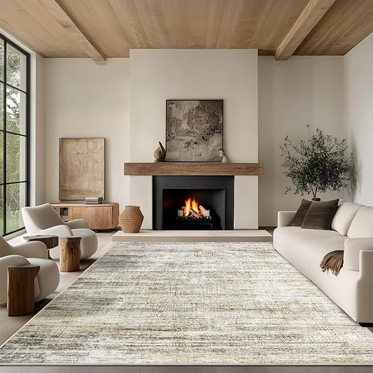 9x12 Area Rug Living Room Rugs - Washable Rug Large Modern Abstract Soft Thin Carpets Indoor Floor No Slip Vintage Carpet for Bedroom Under Dining Table Nursery Home Office Decor Nature