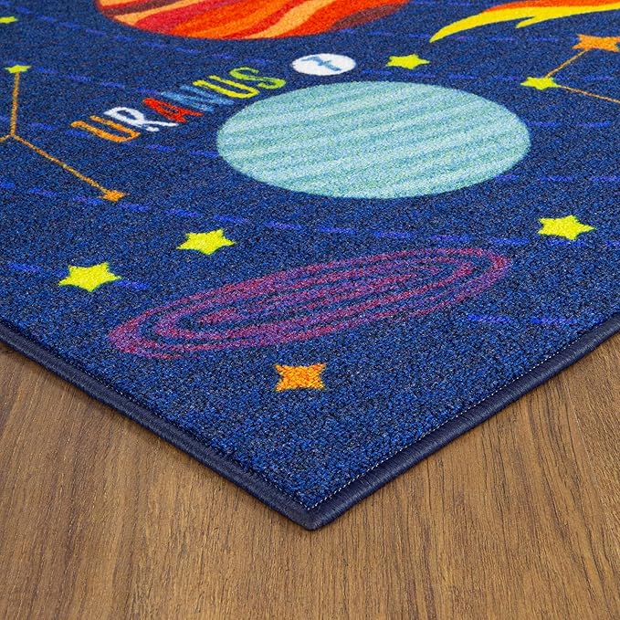 KC Cubs 3x5 Outer Space Solar System Toy Car Road Rug – Educational Play Mat Carpet for Kids, Toddlers, Nursery, Classroom, Playroom, Baby Daycare
