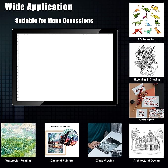 A4 Wireless Battery Powered Light Pad, TOHETO Tracing Light Box Dimmable Brightness Rechargeable LED Light Board Portable Cordless Copy Board for Artist Drawing Sketching X-ray Viewing