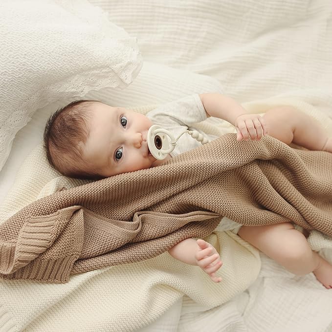 Heritage Knit Organic Cotton Baby Swaddle Blanket - 100% Luxury Organic Cotton Knit Receiving Blanket - Soft Warm Unisex Crib Blankets for Newborns Infants Boys & Girls (0-2Yrs - Milk Chocolate)