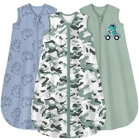 Yoofoss Baby Sleep Sack 12-18 Months Baby Wearable Blanket 100% Cotton 2-Way Zipper TOG 0.5 Toddler Sleeping Sack 3 Pack, Lightweight Sleep Sacks for Babies(Large)