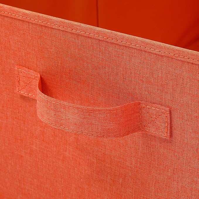HOONEX Storage Bins with Lids for Organizing, Pack of 2, Storage Boxes with 2 Carrying Handles and Sturdy Heavy Cardboard, 16.5" L x 11.8" W x 7.5" H for Shoes, Books, Clothes, Nursery, Orange