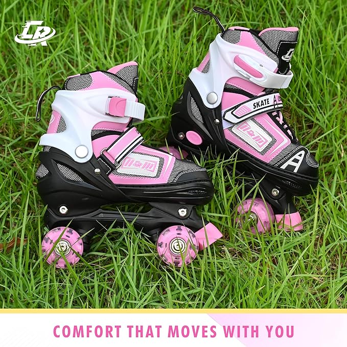 Adjustable Quad Skates for Kids, Teens, and Adults – Light-Up Wheels – Comfortable Fit, Secure Closure, Indoor and Outdoor Roller Skates for Boys and Girls
