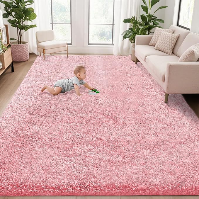 5x8 Area Rug for Living Room: Fluffy Shag Soft Washable Rugs Fuzzy Plush Indoor Carpet for Bedroom Nursery Playroom Dorm Kids Girls Boys Room (Pink, 5'x8')