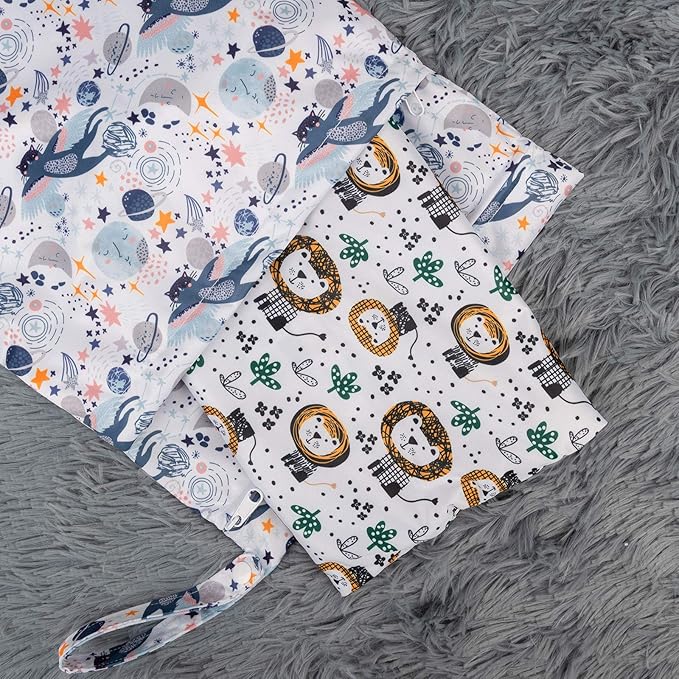 ALVABABY 2pcs Cloth Diaper Wet Dry Bags Waterproof Reusable with Two Zippered Pockets Travel Beach Pool Daycare Soiled Baby Items Yoga Gym Bag for Swimsuits or Wet Clothes LX-H358359