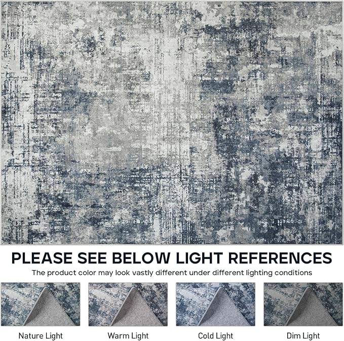 6x9 Area Rugs for Living Room Rug Washable: Modern Rug for Dining Room Bedroom Carpet Non Slip Low Pile 6 by 9 Indoor Abstract Nursery Home Office Blue Grey