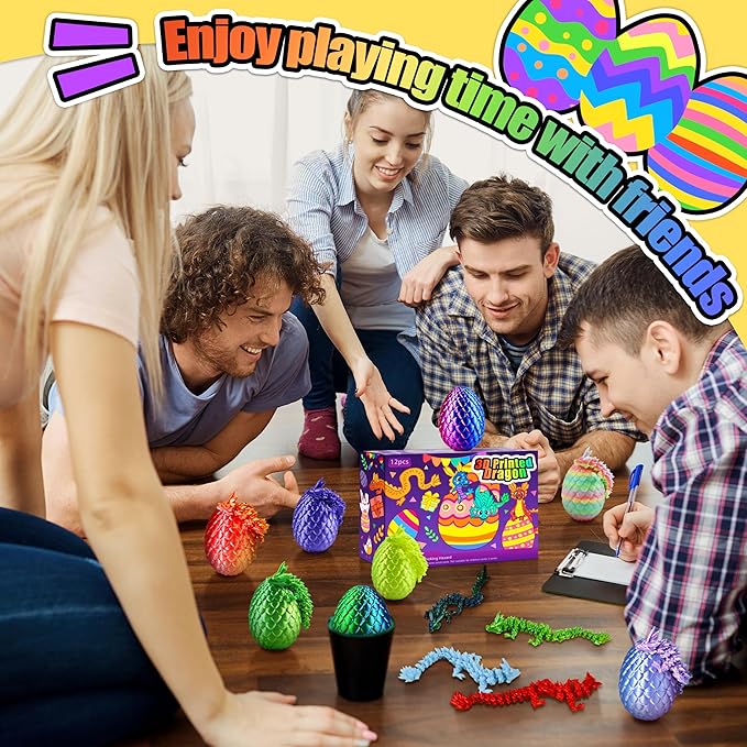 12PCS 3D Dragon Eggs with Dragon Inside, Easter Basket Stuffers Mini Easter Egg Set Articulated Unique Easter Basket Essentials for Adults Kids