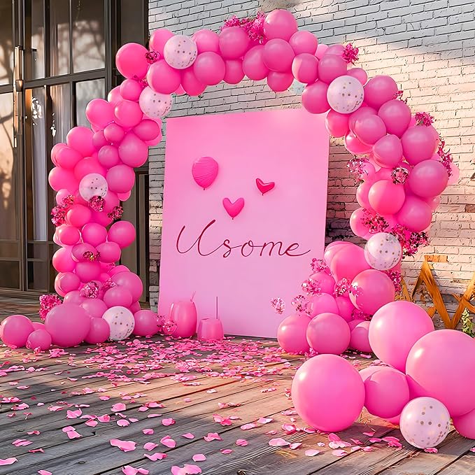 JOYIN 150 Pcs Hot Pink Balloons, Different Sizes 18 12 10 5 Inch Hot Pink Latex Balloon Arch Kit with Instruction for Birthday Party Graduation Wedding Holiday Decoration