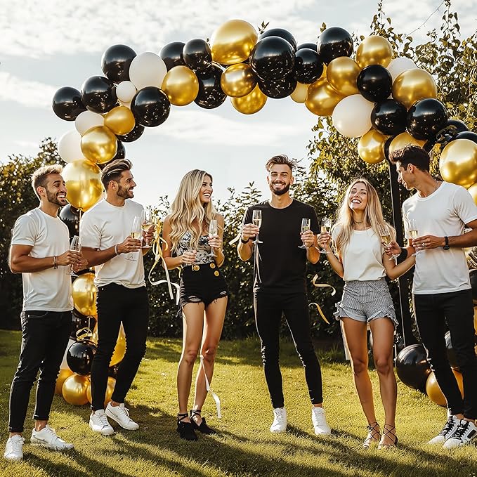 JOYIN 150 Pcs Metallic Gold Balloons, Different Sizes 18 12 10 5 Inch Gold Latex Balloon Arch Kit with Instruction for Birthday Decoration Party Graduation Wedding Holiday