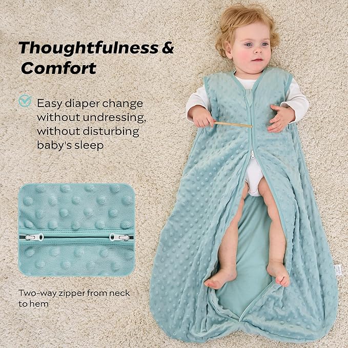 JELLYMONI Fleece Baby Sleep Sack 0-6 Months, 1.5 Tog Warm Winter Baby Wearable Blanket with Plush Dots and 2-Way Zipper, Cotton Toddler Sleep Sack