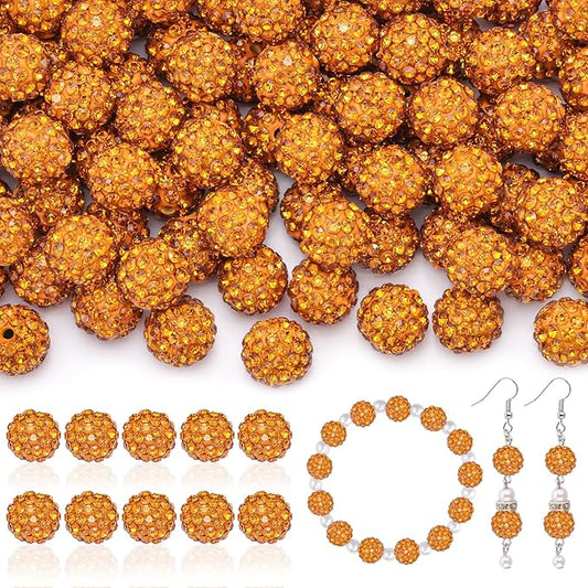 160pcs 10mm Rhinestone Beads for Jewelry Making, Golden Shiny Round Disco Ball Beads Bulk, Sparkle Crystal Clay Christmas for Bracelet Baseball Necklace Earring Crafting and DIY