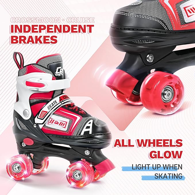 Adjustable Quad Skates for Kids, Teens, and Adults – Light-Up Wheels – Comfortable Fit, Secure Closure, Indoor and Outdoor Roller Skates for Boys and Girls