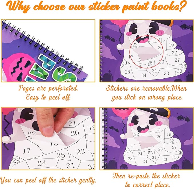 90shine 4PCS Halloween Crafts for Kids Ages 4-8 Sticker Books Gift Party Favors Create 40 Pictures