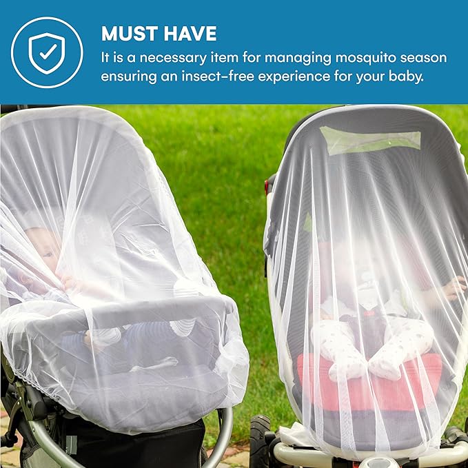 Enovoe Mosquito Net for Stroller and Baby Crib - Durable Mesh Bug Net Cover with Elastic Edge - Fits Strollers, Bassinets, Playards, and Mini Cribs - Travel Essential for Newborns - 63x64-Inch (White)