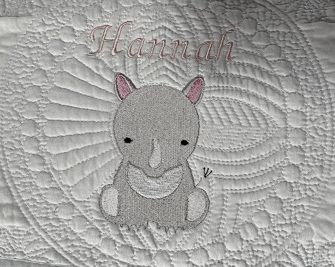 Personalized Baby Blanket Quilt | Monogrammed Blankets for Boys and Girls | Embroidered Baby Gifts | Rhino