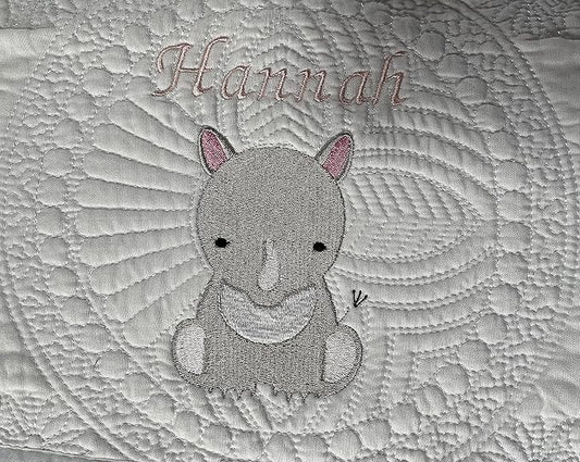 Personalized Baby Blanket Quilt | Monogrammed Blankets for Boys and Girls | Embroidered Baby Gifts | Rhino